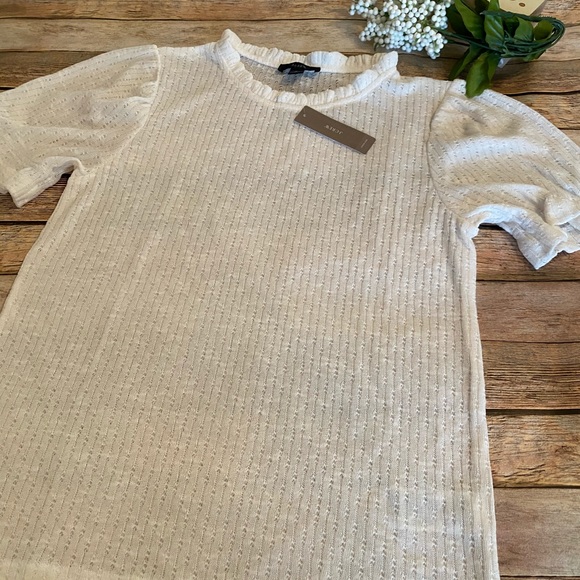 J. Crew Ivory Puff Sleeve Pointelle Top Size S NEW - Picture 2 of 7